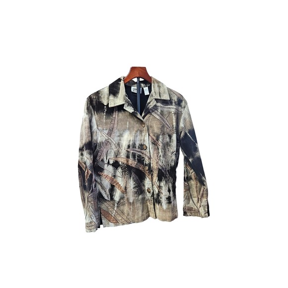 Chicos Design Women's Embroidered Leaf Tie Dye Cotton Jacket Brown Tan Size M - Picture 3 of 5